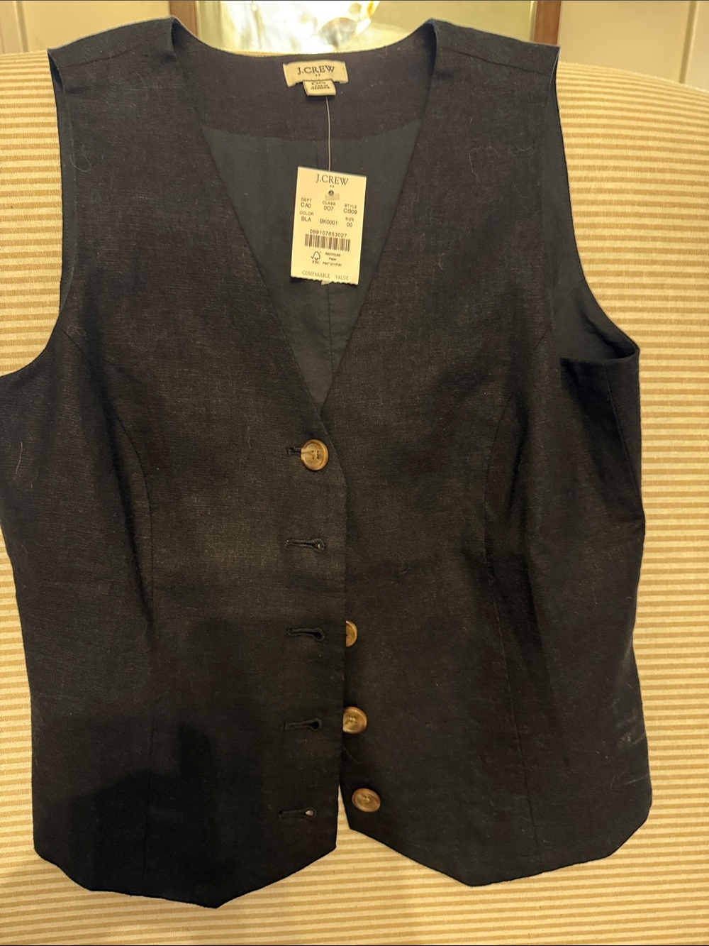 J. Crew Black Linen Button-Front Vest